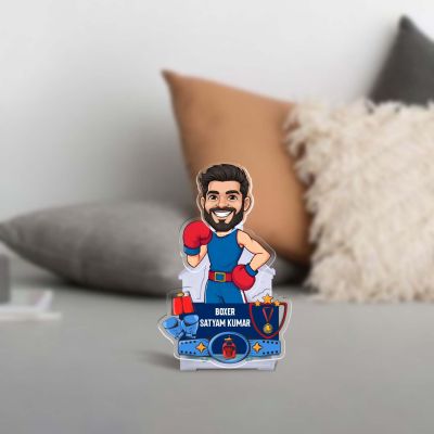 Personalized Boxer Caricature Desk Standee with Shaking Head Customized Fitness Gift for Gym Lovers, Friends, Boyfriend, Brother, Trainer Tabletop Decor Battery Powered Moving Head